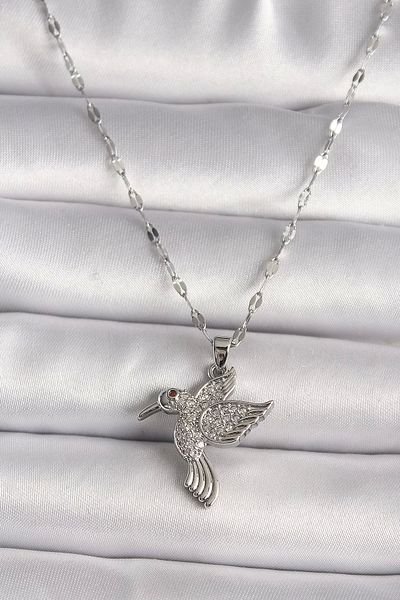 Clariss قلادة نسائية موديل 316l فضية اللون من حجر الزركون الطائر الطنان