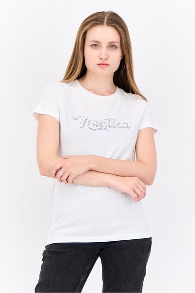 Nautica Women Round Neck Short Sleeves Brand Logo T-shirt, White