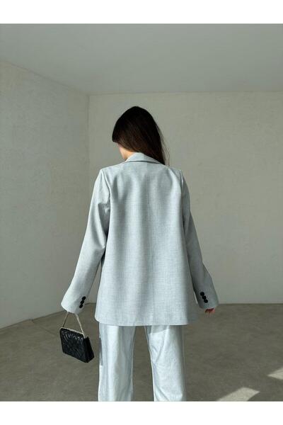 Genel Markalar Kadın Gri Poliviskon Şalyaka Blazer Ceket