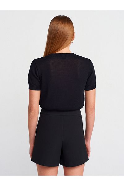 Dilvin 81057 Fusta scurtă plisată groasă-Negru