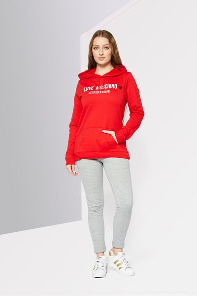 Love Moschino Women Hooded Neck Graphic Sweatshirt, Red