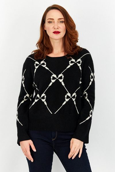 Aqua Women Mock Neck Allover Print Cashmere Sweater, Black