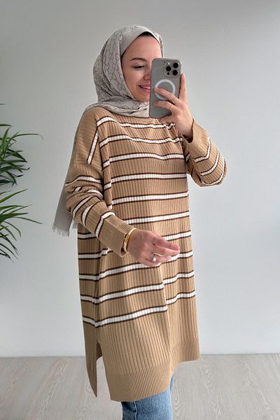 Ka Hijab Lady Hijab Knitwear Tunic - Μπεζ