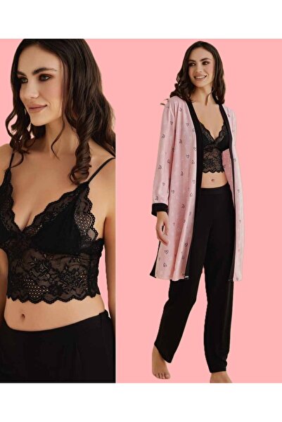 Loule Λεπτομέρεια δαντέλας 3 τμχ Γυναικείο μπουστάκι και σετ παντελόνι πιτζάμ...