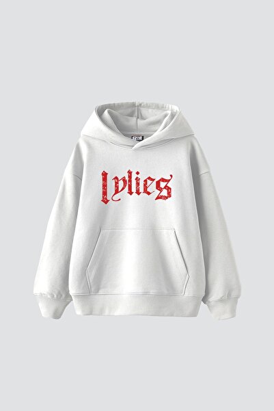 Bak Moda Lilije Crveni Kamen Štampano Oversize kroj Unisex Bela Kapuljača