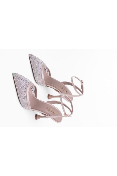 Tasarım Pantofi stiletto cu toc, cu curea la gleznă și pietre strălucitoare