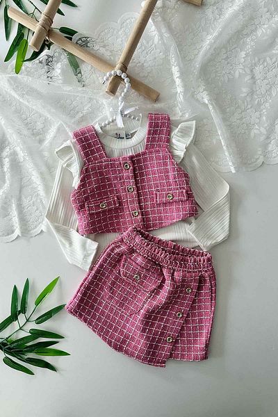 Minigimin Cicileri 3-Piece Girls' Shorts and Skirt Set of My Fuchsia Mini - Tweed Pocket