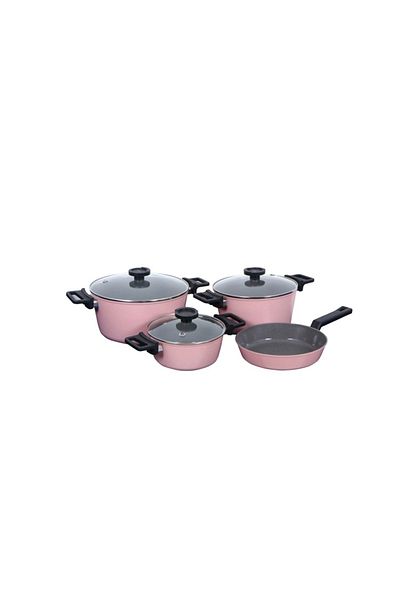 NEOFLAM Reverse,Cooking Set7pcs,INDUCTION,Forged Aluminum,Ecolon coating,Pots20,24,28cm+Fry24cm,Pink Marble