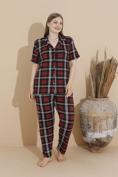 CALİA Women's Battal Milan Fabric Short Sleeve Shirt Collar Plus Size Pajamas Set