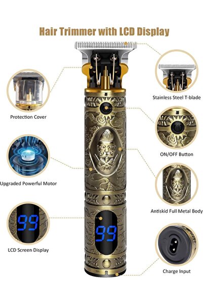 Arabest Beard Trimmer,mens Electric Zero Gap Hair Trimmer,even Speed Work,0/1.5/3/6/9 Mm Sharp Razor(GOLD)