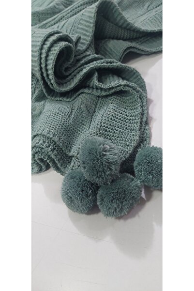 BALADI HOME Pompom Knitwear Tv Blanket 125 X 165 cm Can Be Used as a Shawl and Sofa Cover