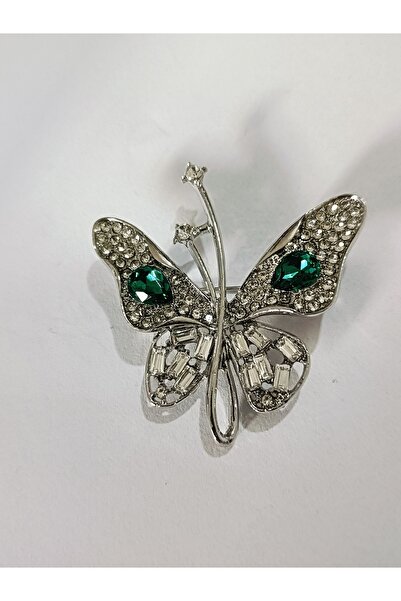 ESJ Yeşil Zirkon Taş Kelebek Kadın Broş Ebat: 4,5*4,5 cm
