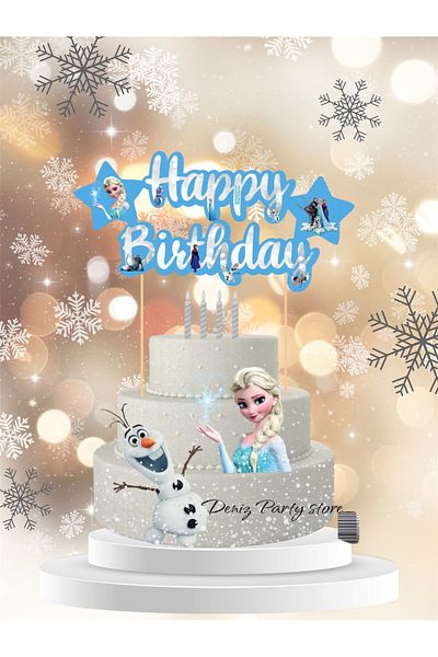 Deniz Party Store Elsa Themed Happy Birthday - with Cake Ornament and Stick