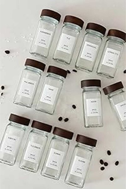 nazeninstoğu Acacia Glass Spice Rack with Lid S 12 Pieces (120 ml) - Air and Moisture Protection