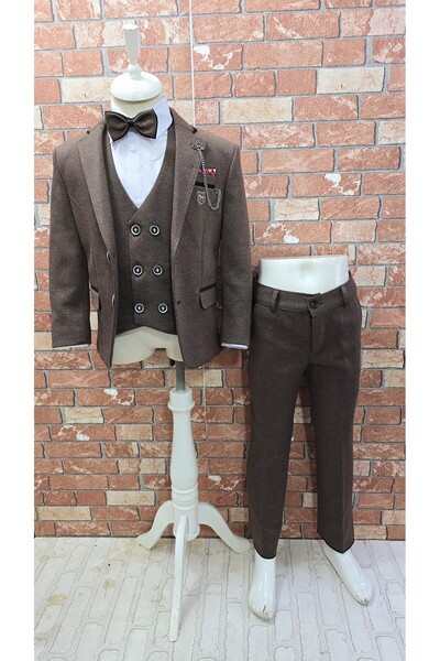 HAYTA Takım Elbise Yelekli Gömlekli Set 5yaş-10yaş Lotus Kahve