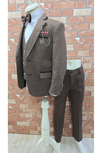 HAYTA Takım Elbise Yelekli Gömlekli Set 5yaş-10yaş Lotus Kahve