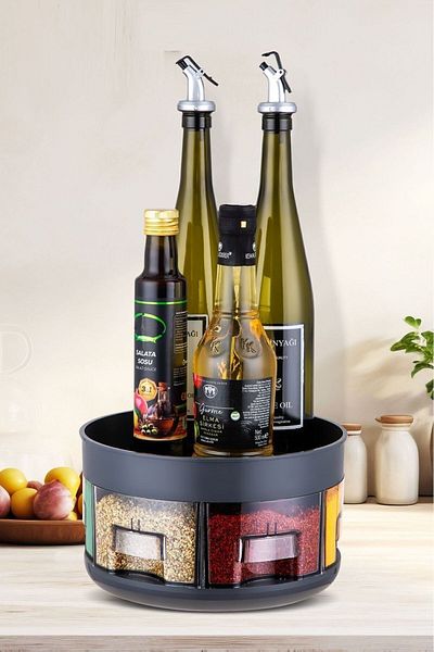 TOPTANFONİ Spice Holder 360 °   Twisted Multi-Purpose Jewelry and 6 Compartments Food Organizer with Drawers and Spoons