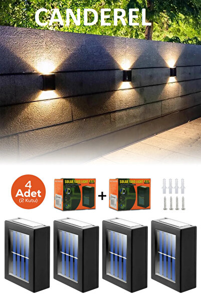 Canderel 4 Adet Yeni Model Solar Çift Taraflı Duvar Lambası Güneş Enerjili Ay...