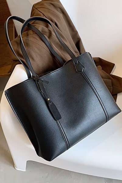 Housebags Kadın Üç Bölmeli Siyah Deri Görünümlü Shopper Çanta 269