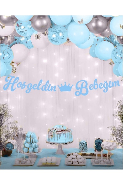 Deniz Party Store Mavi Hoşgeldin Bebeğim  Kaligrafi Yazı