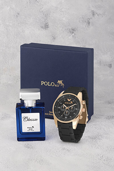 Polo Air Erkek Silikon Kordon Kol Saati Ve Parfüm Seti Hediyelik Kutusunda Ko...