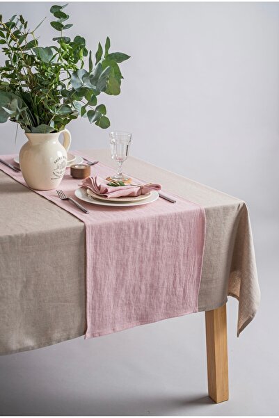 Linen Mood Premium Pudra Renk Linen Keten Runner 40 X 150cm