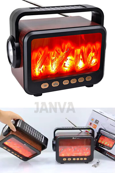 Janva Şömine Bt Nostaljik Görünümlü Bluetoothlu Ve Fenerli Mp3 Çalar Radyo Mü...
