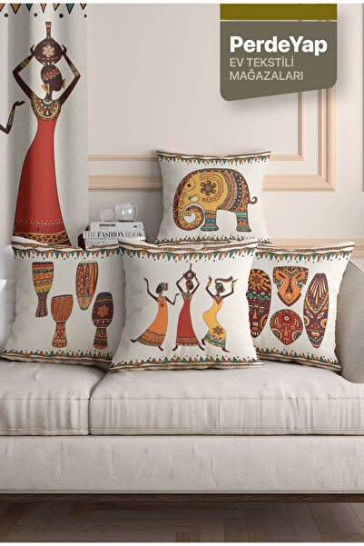 PerdeYap1980 وسادة رقمية بنمط الفن الأفريقي مقاس 4xl مقاس 43 × 43 سم