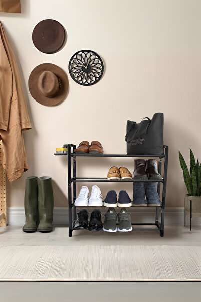 EVLE Siyah 4 Katlı Plastik Ayakkabılık Organizer Bölmeli, Ayakkabı Rafı, Ayakkabı Düzenleyici