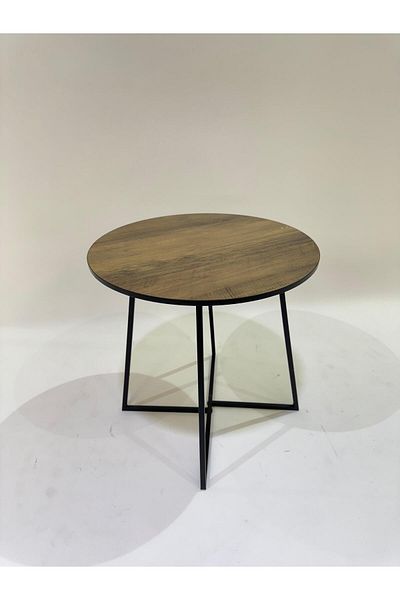 Living Modern brown wooden table, with black iron legs, 40X39 cm.