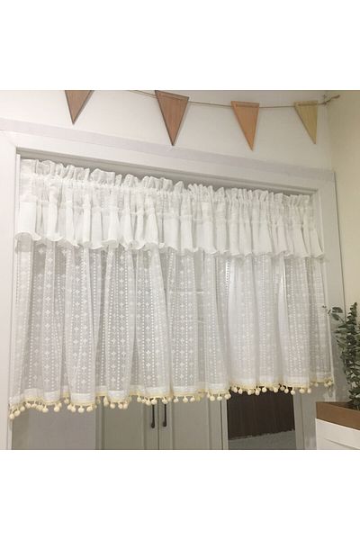 fulina Cotton Short Window Curtain Beige/White Use for Living Room, Bedroom,Kitchen 35x100cm