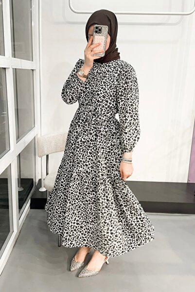 ModaSelin MS267 Χακί φόρεμα με λεοπάρ μοτίβο