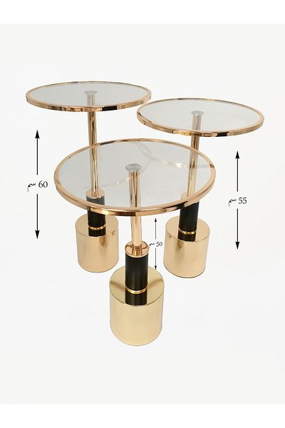 Living 3-piece glass service table set with golden steel bases