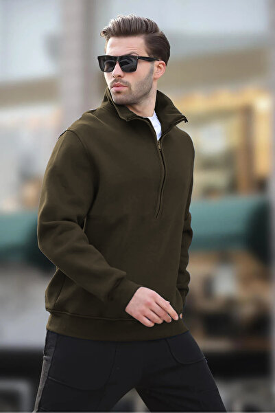 YAKAMEL Ανδρικό φούτερ με μισό φερμουάρ και ψηλό γιακά, oversize, με 3 κλωστέ...