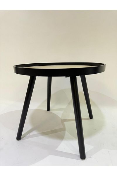 Living Modern brown wooden table, with black iron legs, 40X39 cm.