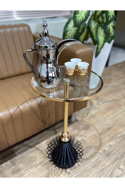 Living 3-piece glass service table set with gold/black steel bases