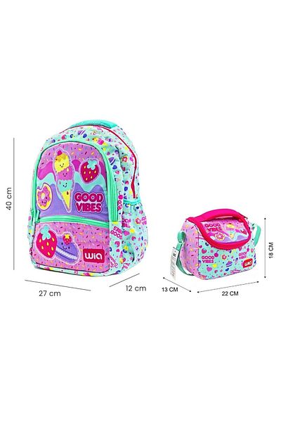Wia Girls' School Backpack and Thermal Insulated Lunchbag Set with Ice Cream Print - Pink