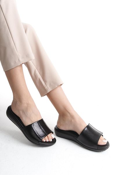 ALPELLİ ByAlp Orthopedic Leather Sole Heel Spur Supported Daily Black Slippers