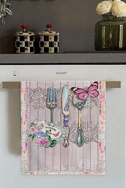 Viva Home Pembe Kelebek Desenlili Fırın Mutfak Havlusu 30x50cm