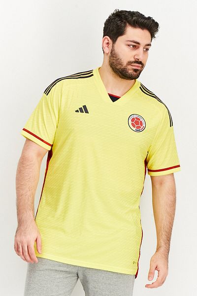adidas Men Sportswear Fit Columbia 22 Home Authentic Football Jersey, Yellow/red/black