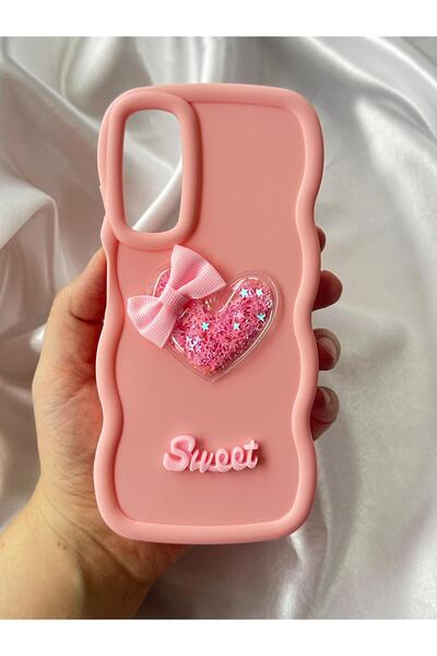 Vip Case Samsung Galaxy A05S Colorful Heart Ribbon Detailed Glittery Wavy Sweety Case