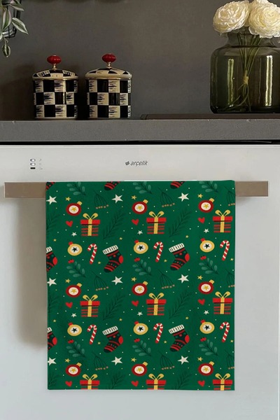 Genel Markalar Yeşil Yeni Yıl Temalı Yılbaşı Fırın Mutfak Havlusu 30x50cm