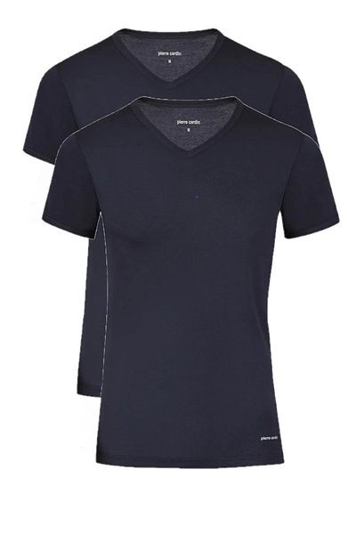 Pierre Cardin Tricou pentru bărbați cu decolteu în V cu nervuri bleumarin - Pachet de 2 cutii de bumbac R.O.4.Z.4.E.L2.T