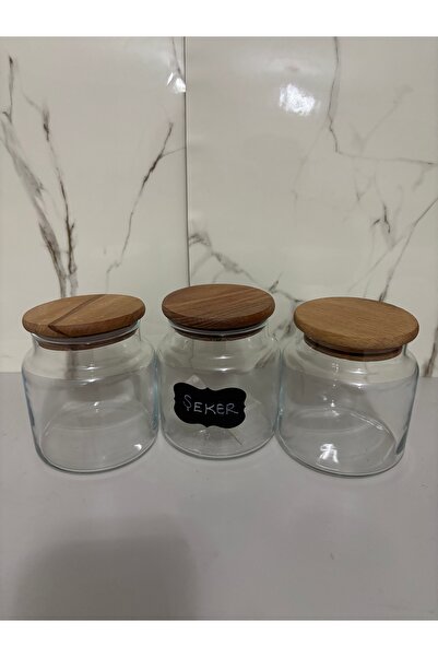 SEVEN7 3lü Bambu Vakum Kapaklı Küçük Boy Kavanoz 450ml