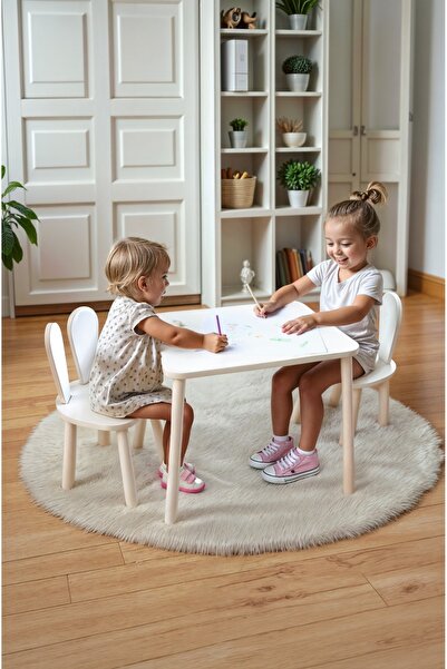 Bee Smart Montessori Çocuk Masası-ahşap Oyun Masası-aktivite Masası-çalışma Masası-etkinlik Masası 2 Sandalye