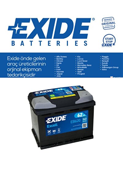 EXIDE 62ah (AMPER) Akü Excell 540cca L2 B13 Düz Tırnaklı (242X175X190)