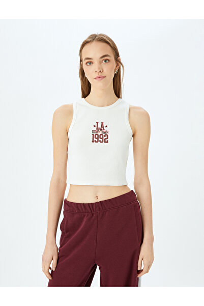 Koton Bisiklet Yaka Kolsuz Slogan Baskılı Crop Fitilli Atlet