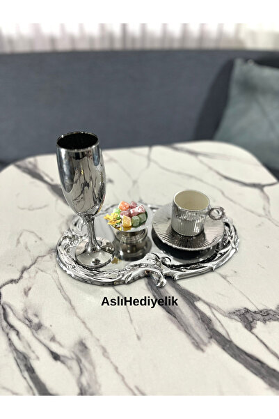 Aslı Hediyelik 1 Adet Gümüş Paslanmaz Çelik Artnova İşlemeli Desen Çay, Kahve...