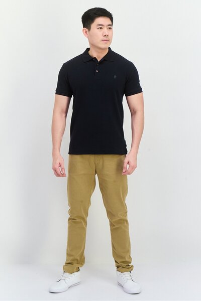 French Connection Men Regular Fit Brand Logo Short Sleeves Polo Shirt, Black