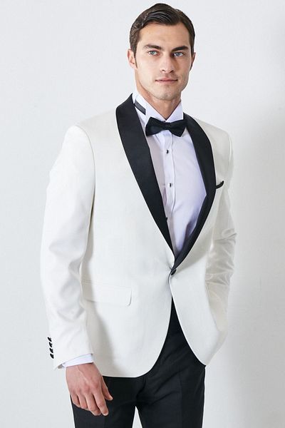 ALTINYILDIZ CLASSICS Men's White-Black Slim Fit Slim Fit Shawl Collar Patterned Classic Tuxedo Suit